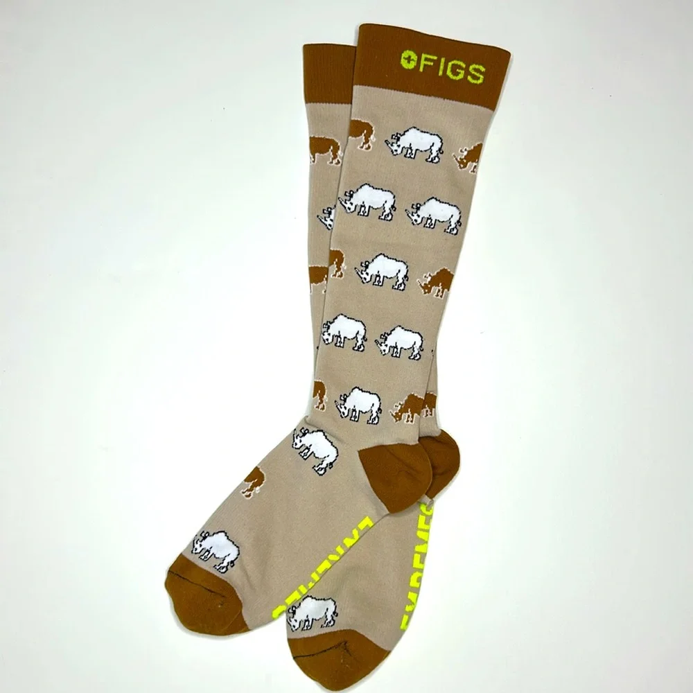 FIGS New Rhino Compression Socks EXTREMES Large Unisex Tan Brown Rhinoceros